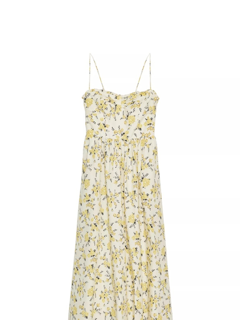 Zara Cream and Yellow Floral Spaghetti-Strap Maxi Dress